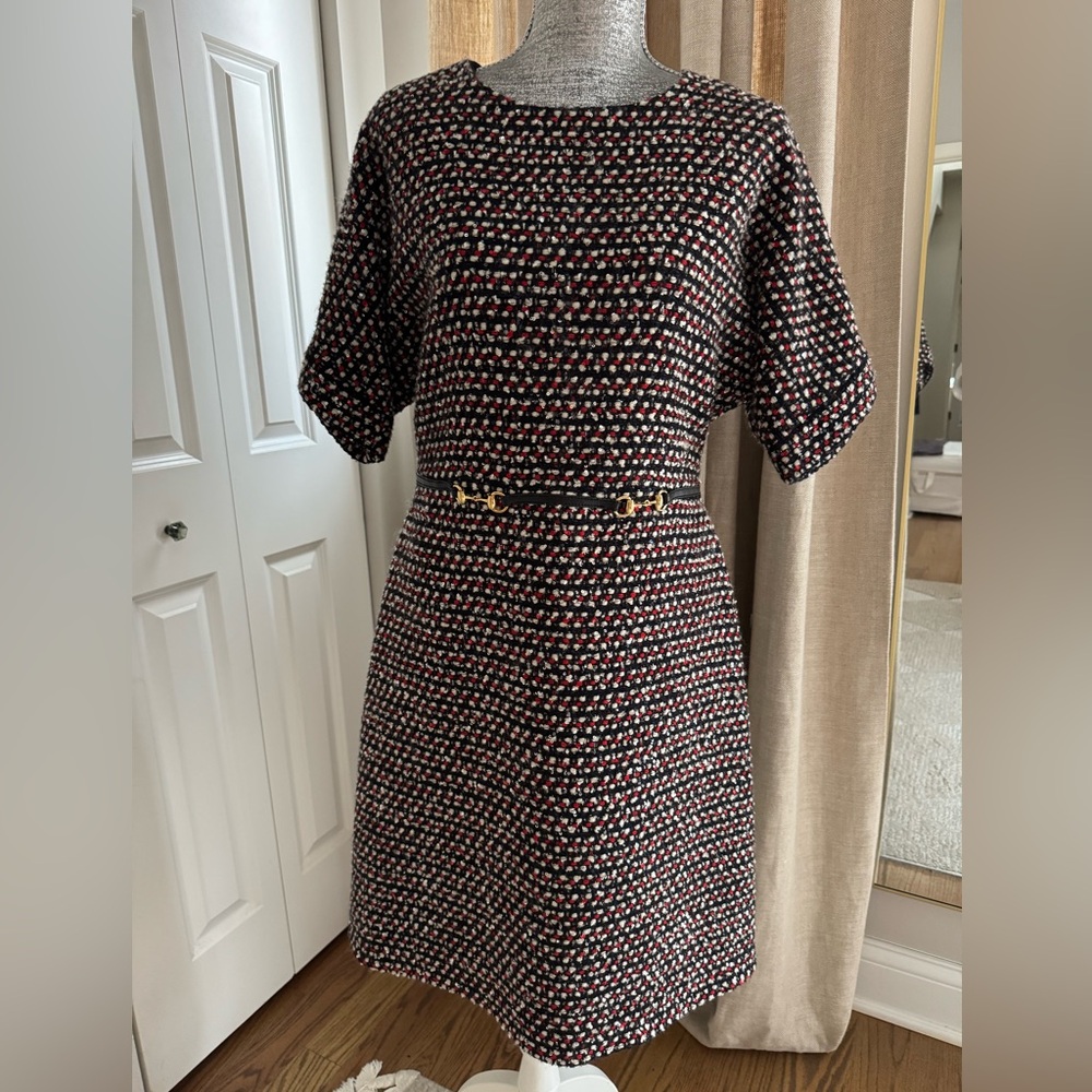 Gucci Black and Red, sequins tweed Midi Dress, size 8